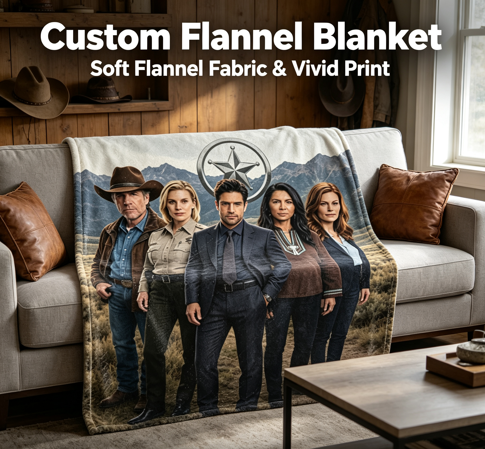 Custom Face Blanket Longmire Season 7 Flannel Blanket Western Drama Series Fan Gift for Home Decor or Cozy Nights