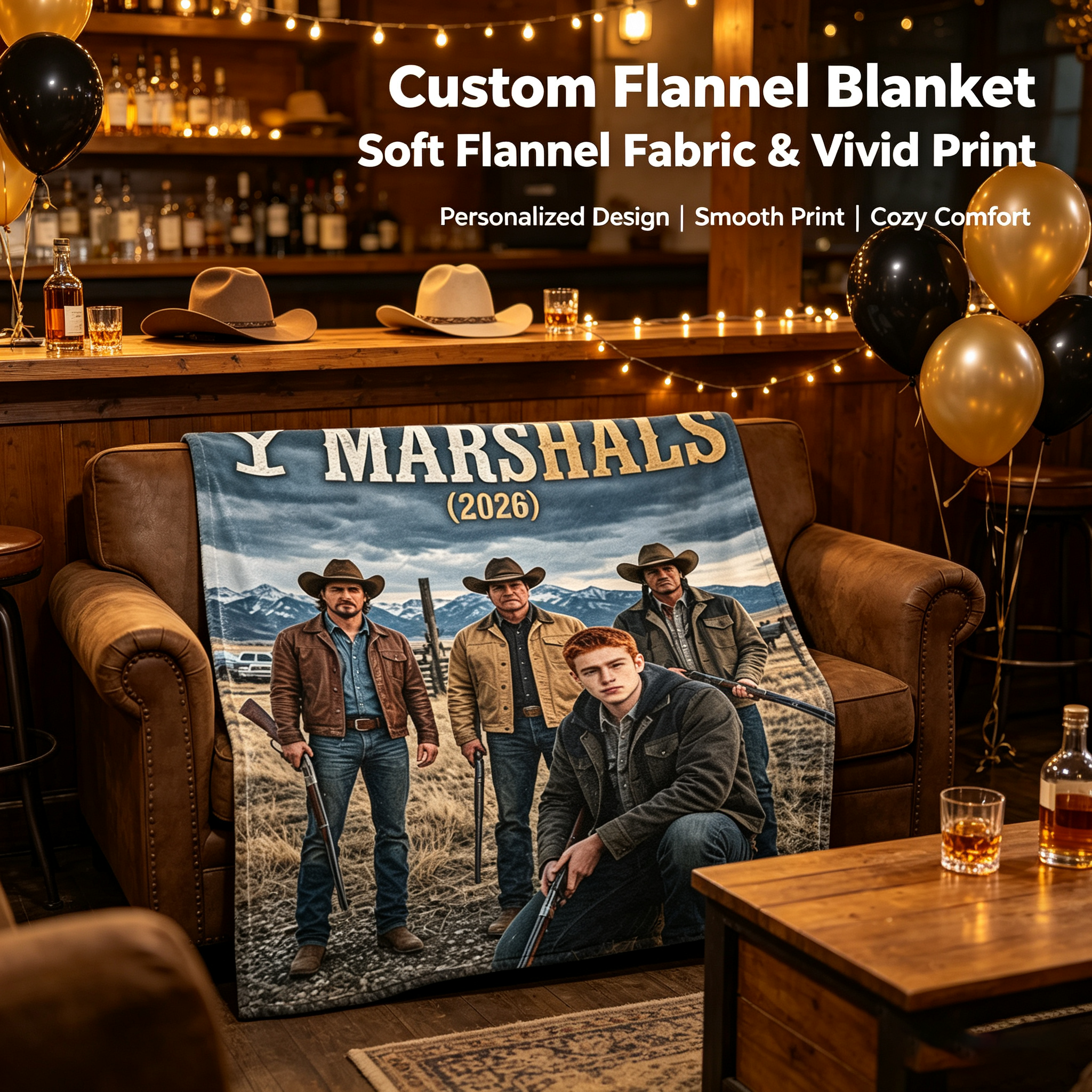Custom Face Blanket Yellowstone Marshals Movie Inspired Flannel Blanket Cozy Western Theme Perfect for Home Decor or Gift Giving