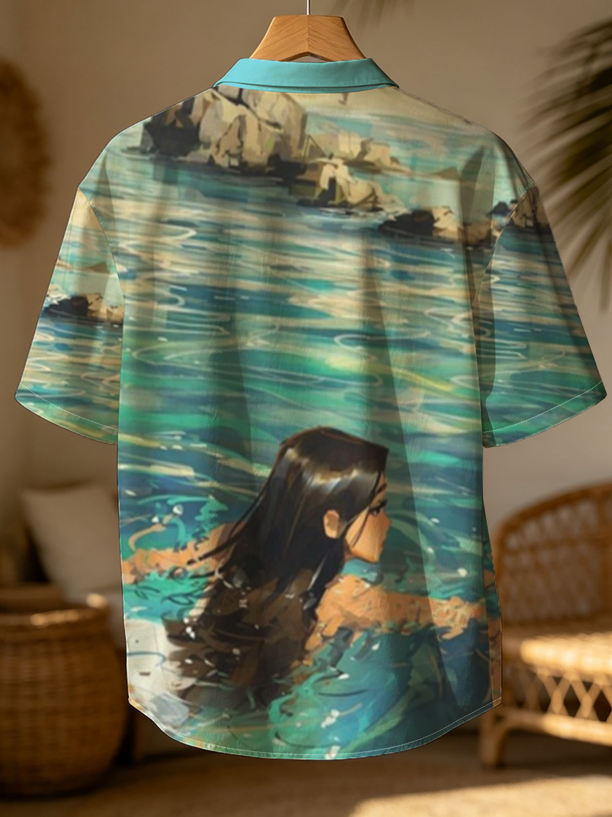 Woman swimming in clear blue water near rocky shore -  Shirt