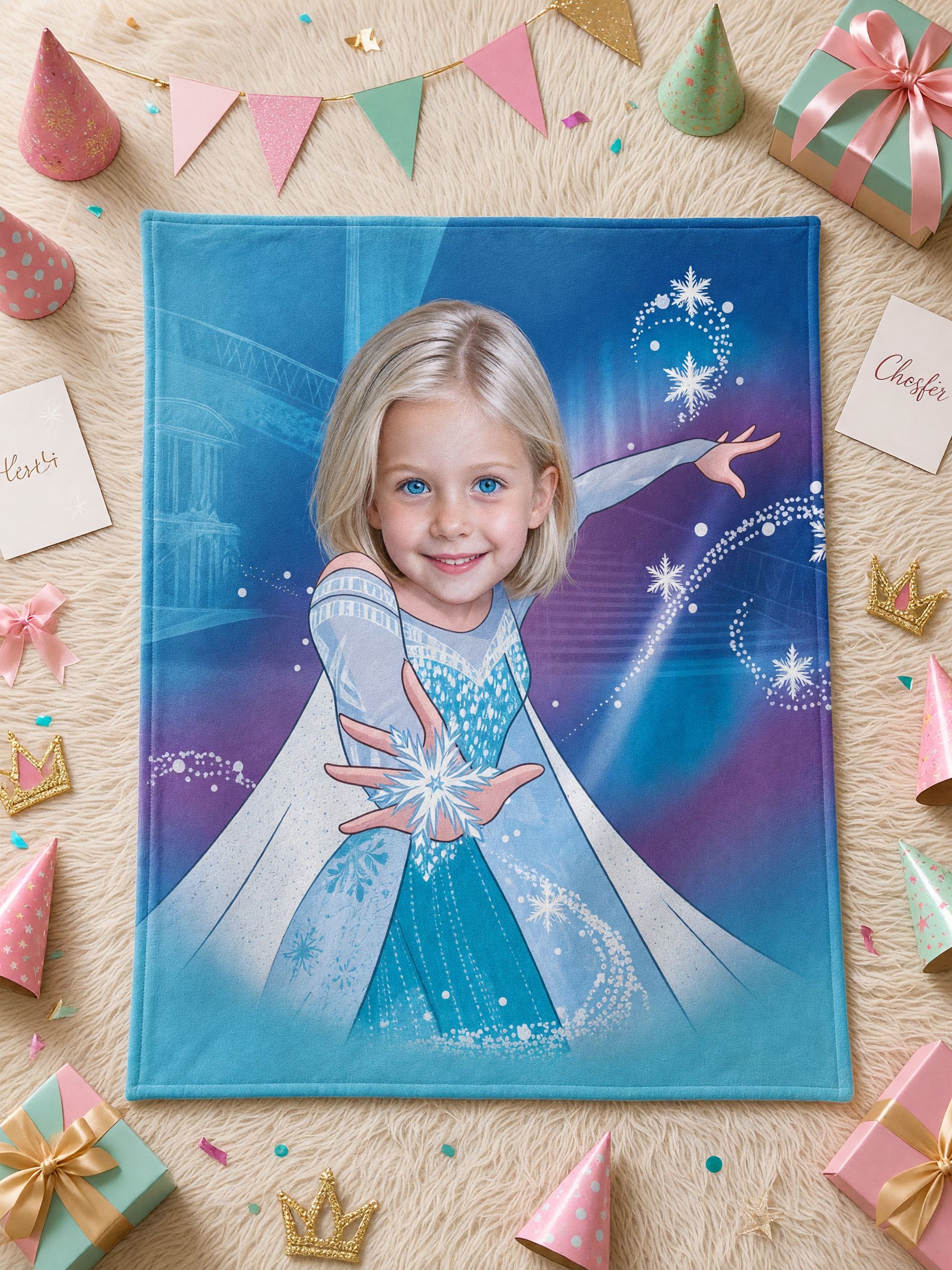Personalized Face Photo Blanket Custom Ice Princess Flannel Throw Soft Warm Fleece Bed Couch Gift for Girls