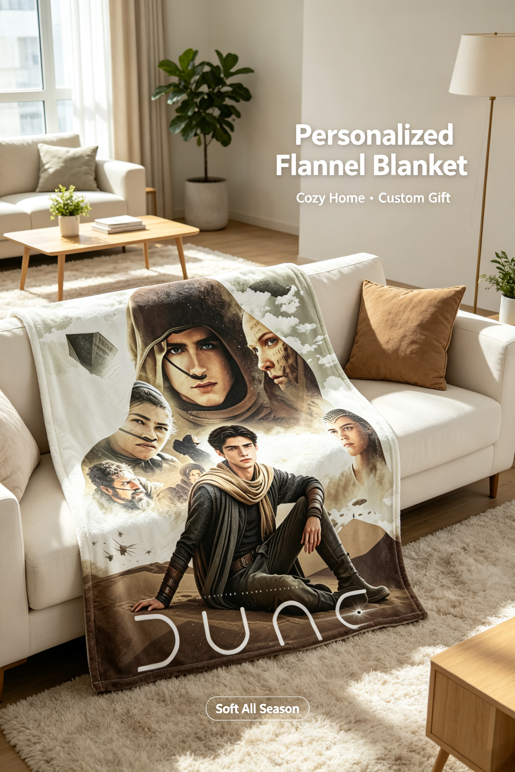 Custom Face Blanket Dune Part Two Flannel Blanket Movie Character Portrait Cozy Throw Blanket for Fans Home Decor Gift or Giveaway