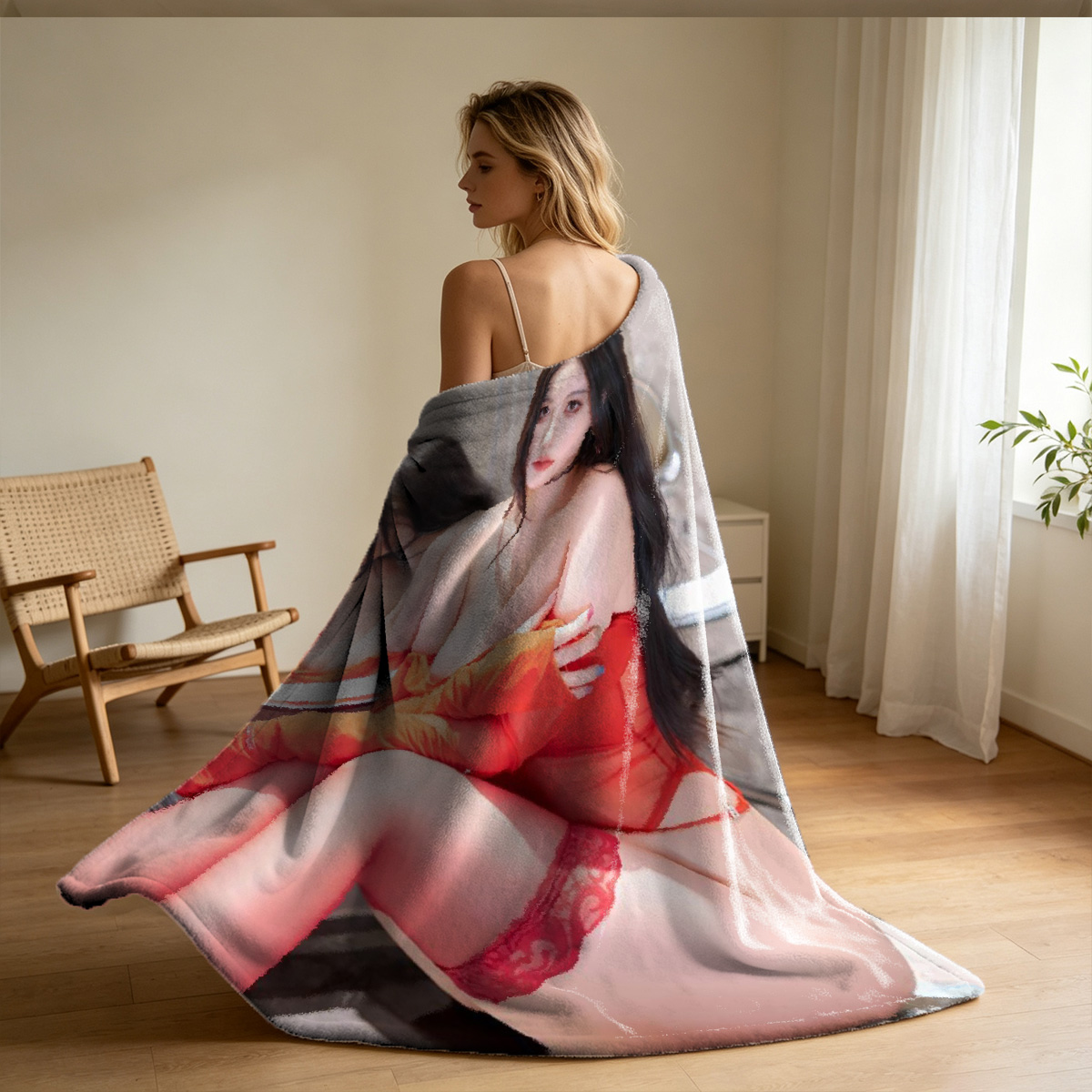 Emma Watson Nude on Wooden Stool in Artist Studio - Blanket