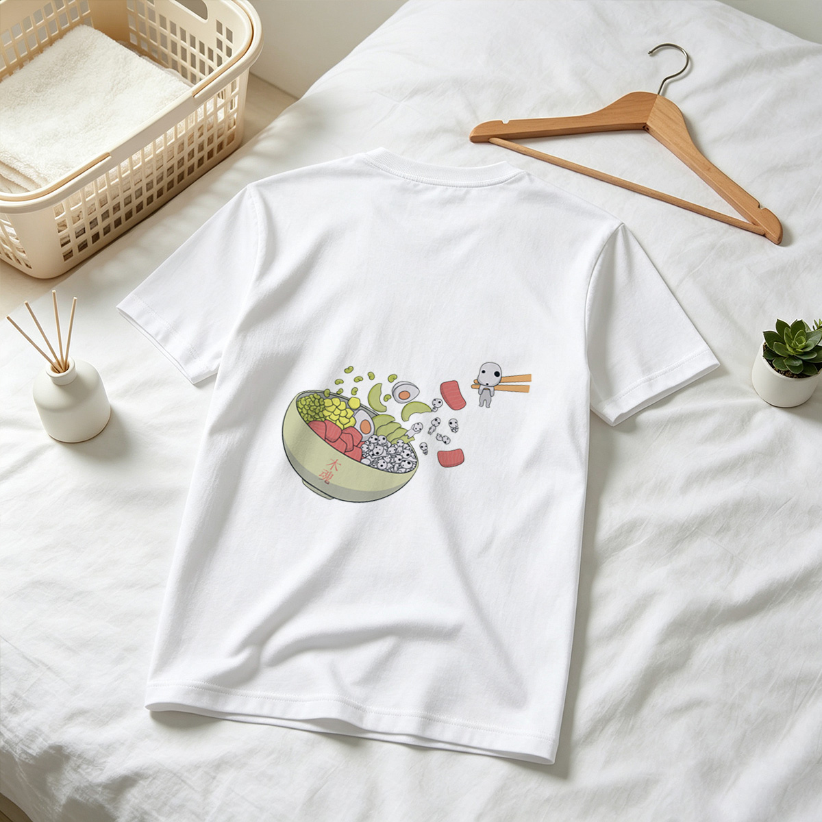 Kawaii Food Bowl with Kodama Characters - Tee