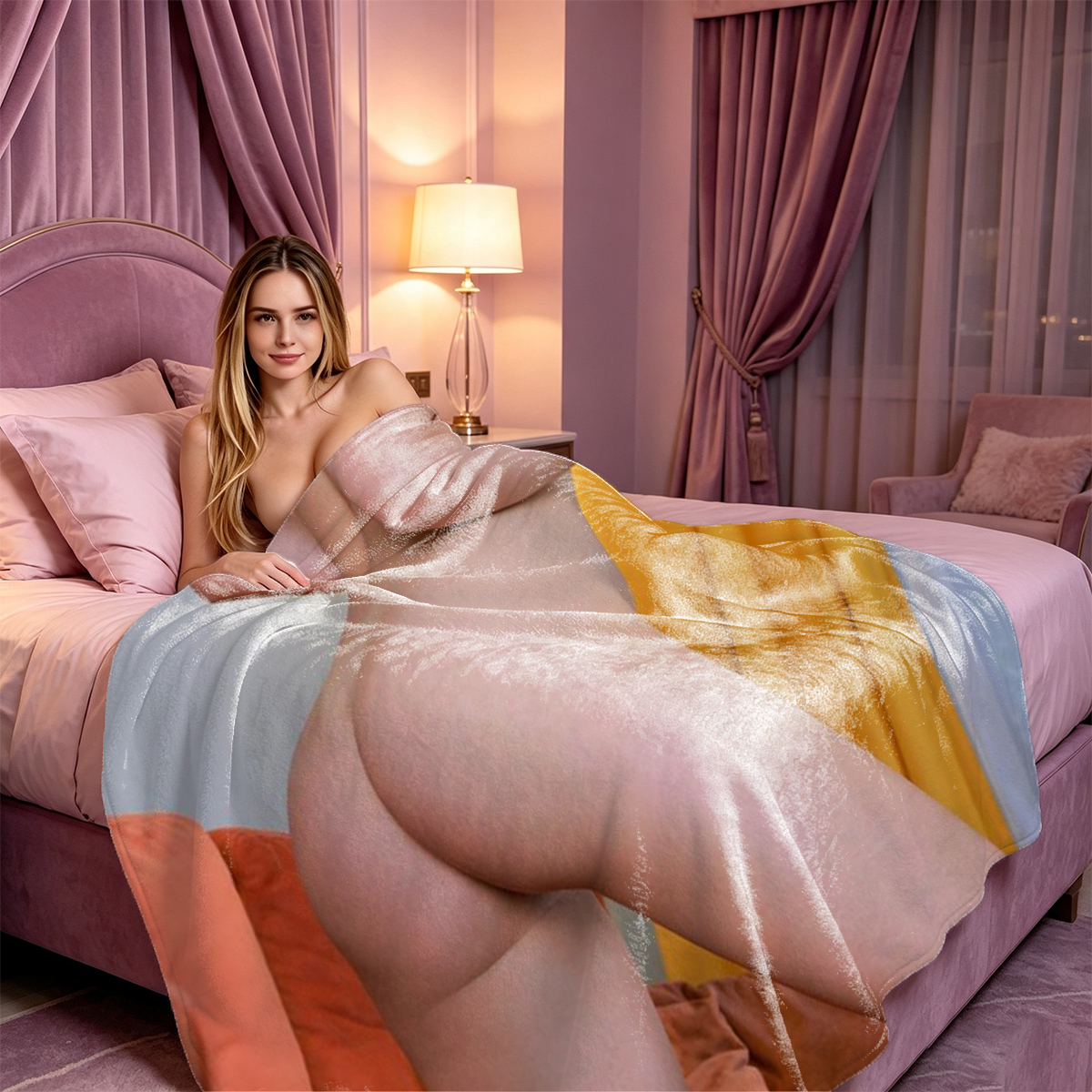 Scarlett Johansson and Emma Watson in maid outfits on bed - Blanket