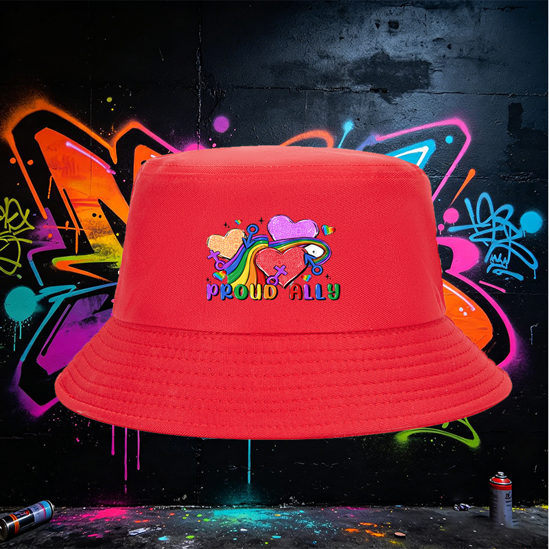 Unisex Fisherman Hat with Rainbow Pride Hearts and 