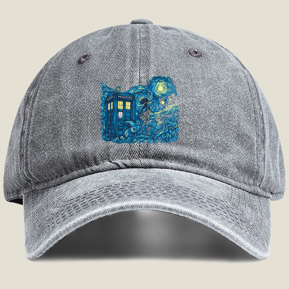 Doctor Who: TARDIS and Companion in Starry Night - Washed Denim - Baseball Cap