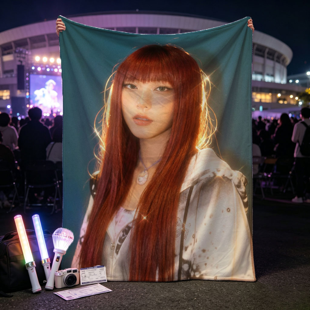 Lisa Blackpink Portrait with Red Hair and Silver Jacket in Studio Lighting - Blankets