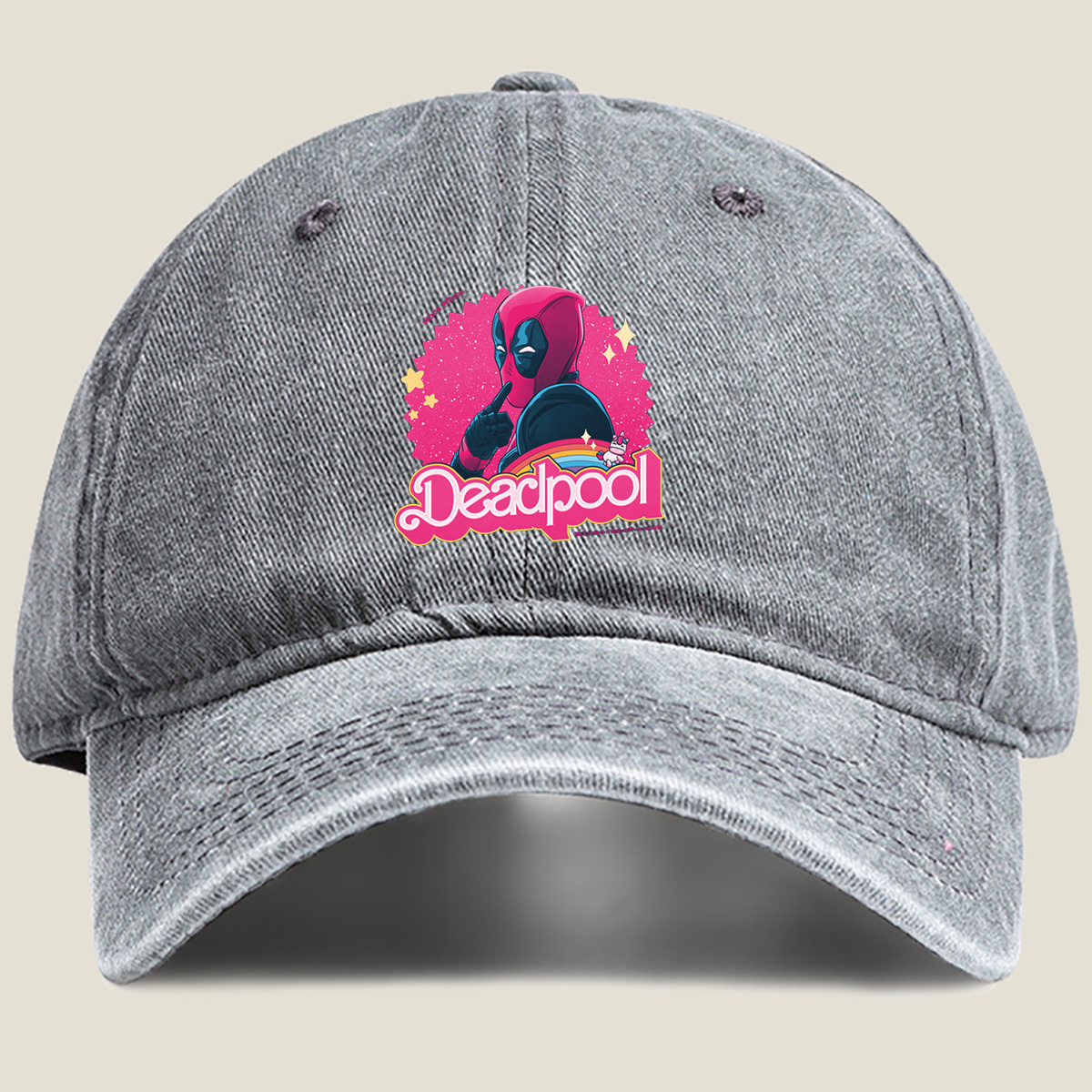 Deadpool: Wade Wilson with a Unicorn and Rainbow - Washed Denim - Baseball Cap