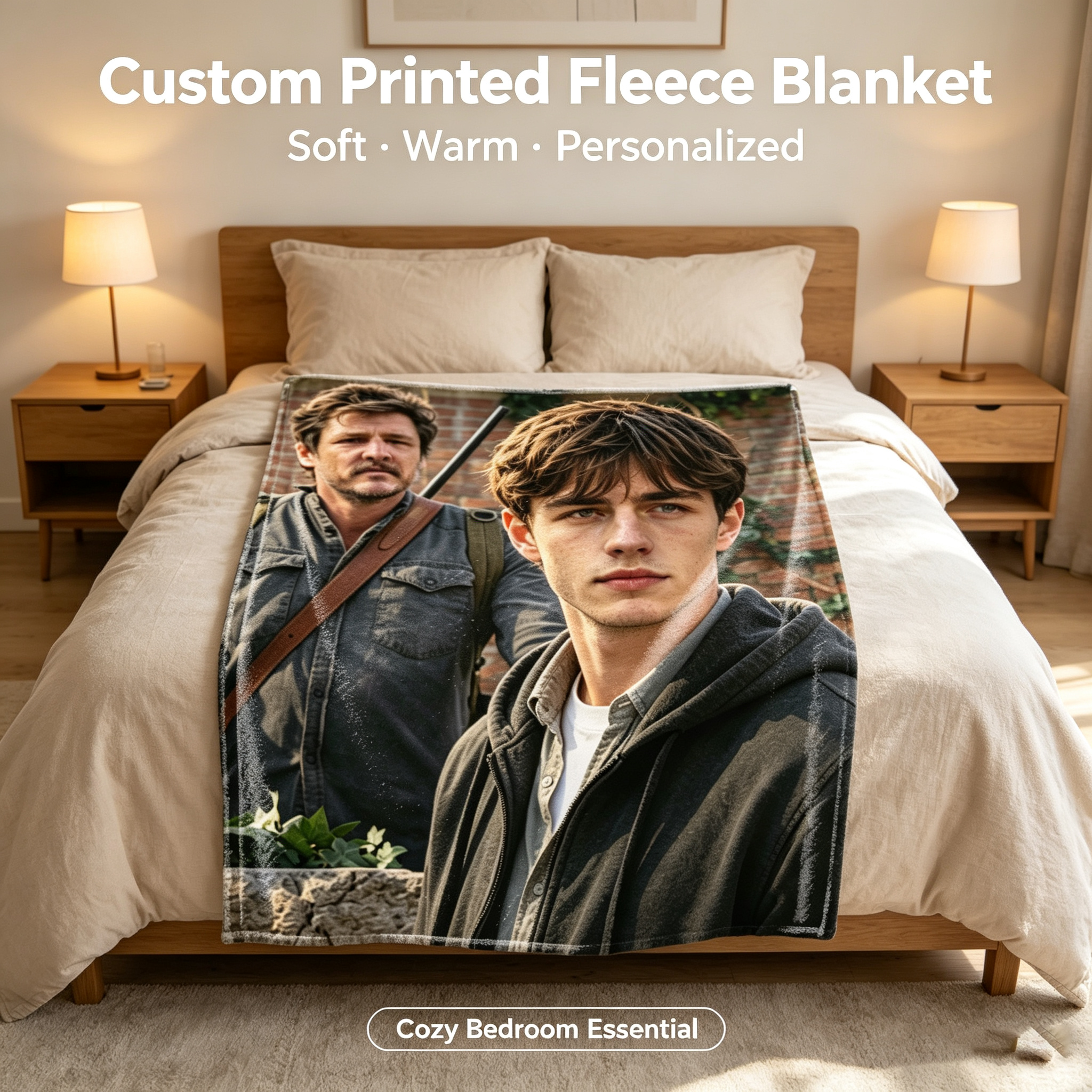 Custom Face Blanket Featuring The Last of Us Character Design Flannel Blanket Perfect for Gaming Fans Cozy Living Room or Bedroom Gift Idea for Video Game Enthusiasts