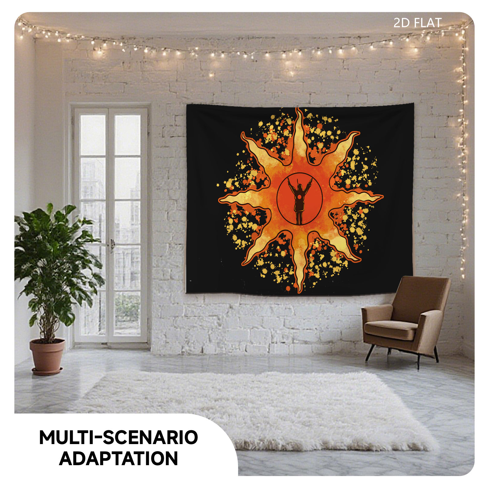 Sunburst Warrior: Silhouette in Radiant Flame - Tapestry