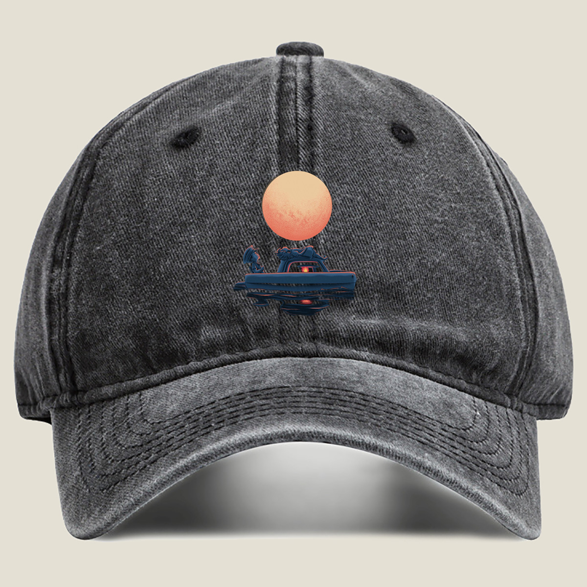 Mario and Bowser in a Boat Under the Moon - Washed Denim - Baseball Cap