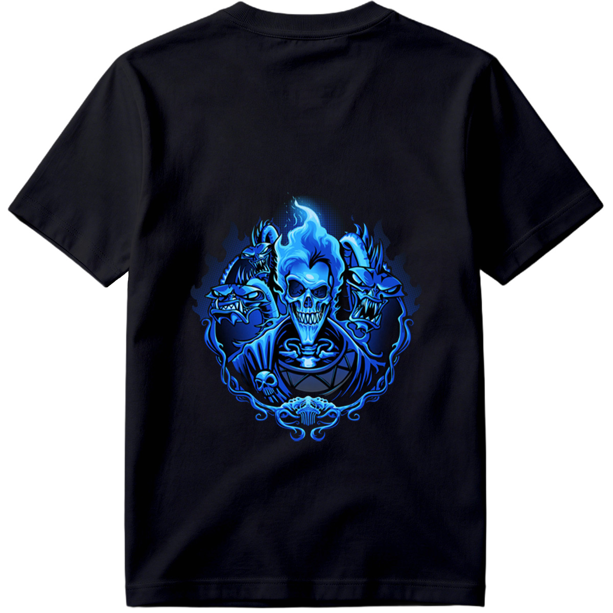 Blue Flame Skull with Demonic Creatures - Tee