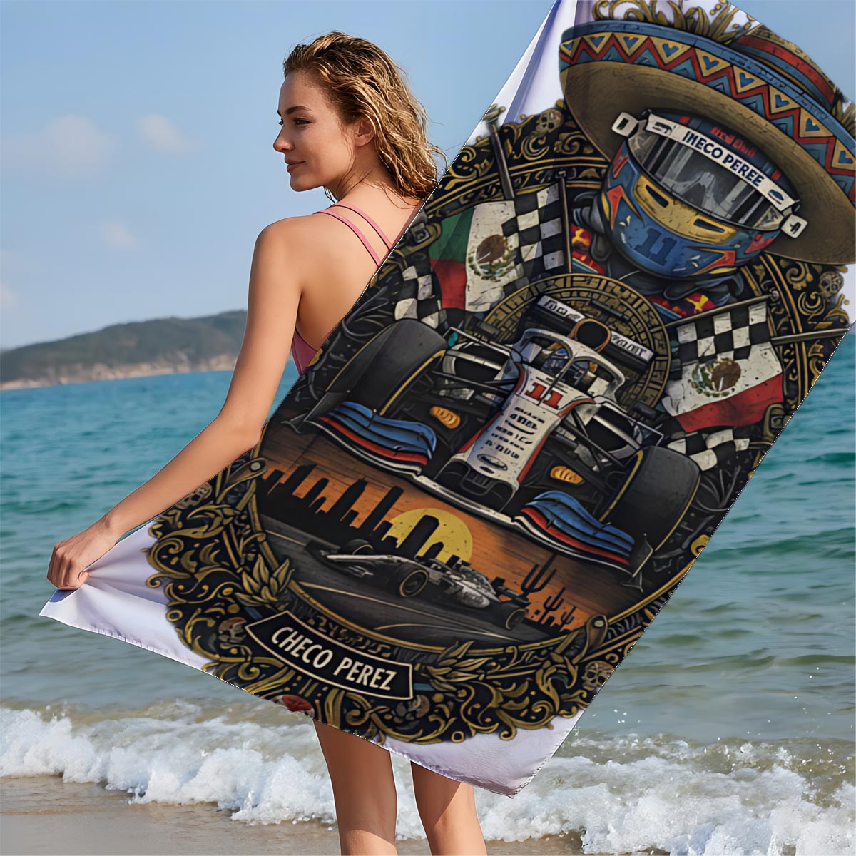 Checo Perez: Mexican F1 Legend in Racing Glory - Beach towels