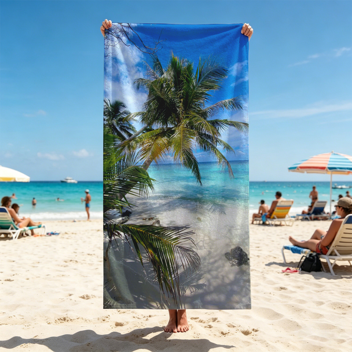Tropical Beach with Palm Trees and Crystal Clear Water - Beach towels