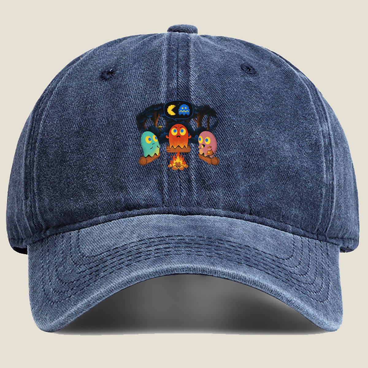 Pac-Man Ghosts Campfire Story - Washed Denim - Baseball Cap
