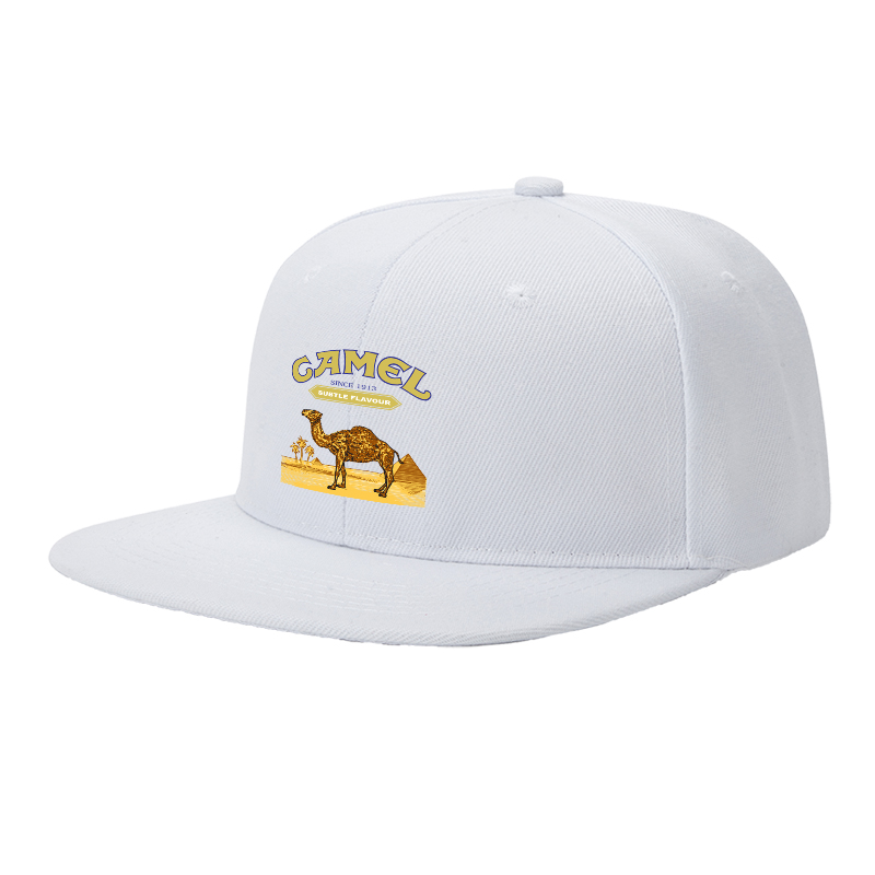 Flat Brim Baseball Cap Camel Desert Scene Print Streetwear Underground Skate Style for Basketball Court Skate Park Urban Lifestyle Hip Hop Artists and Streetwear Enthusiasts