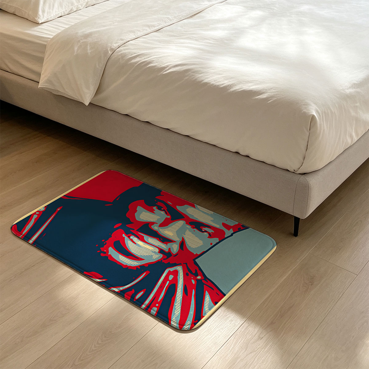 Kevin: A Bold Portrait in Red, Blue, and Gray - Flannel floor mat