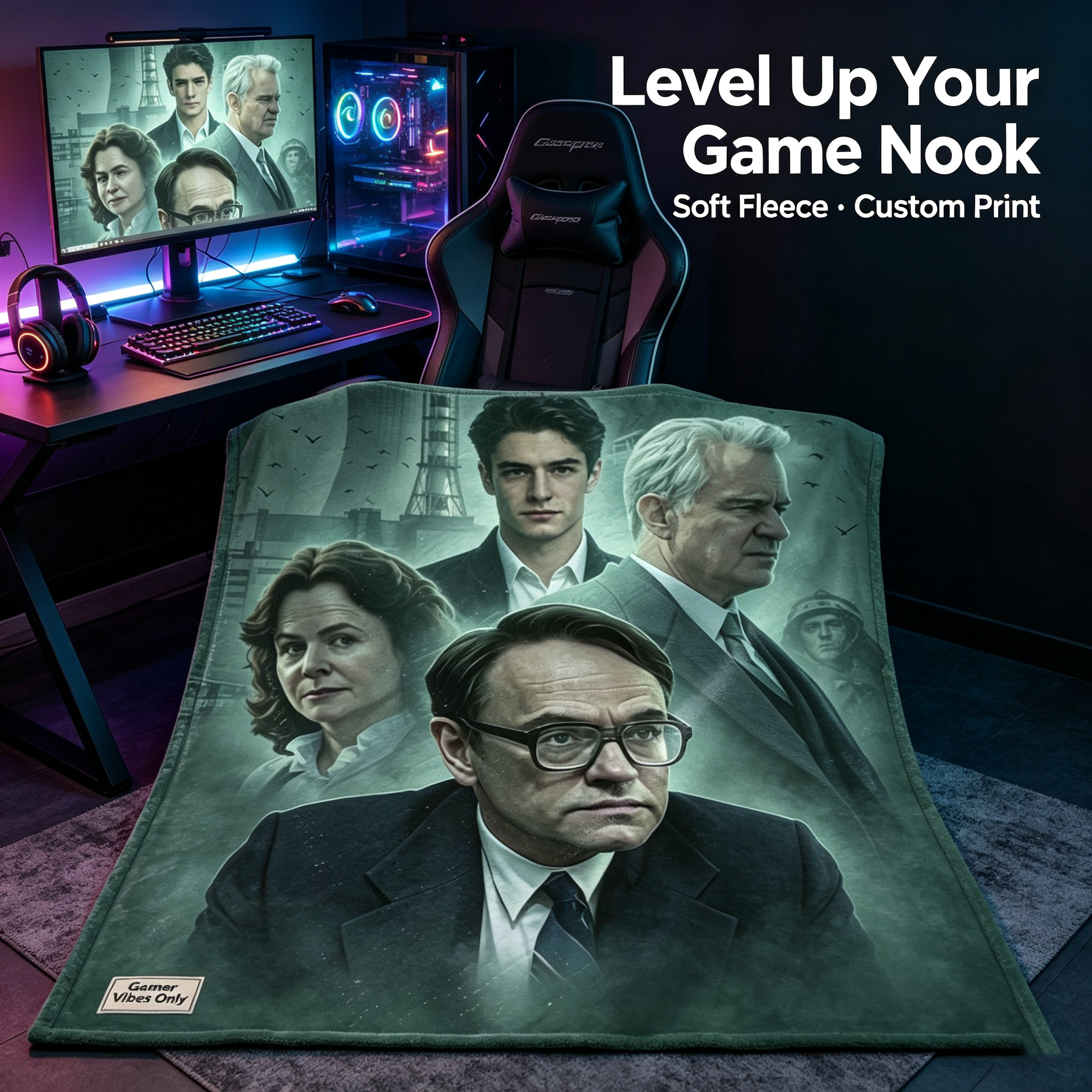 Custom Face Blanket Featuring Chernobyl Drama Characters Flannel Blanket for Cozy Home Use, Perfect Gift or Giveaway Item