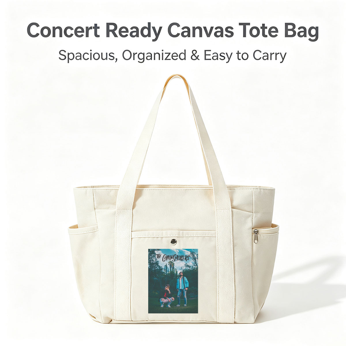 The Chainsmokers in a Lush Garden with Palm Trees and Vibrant Outfits - Multi-pocket bags