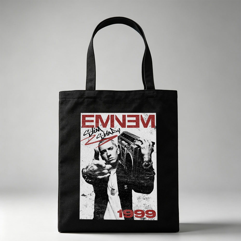 Eminem Holding Boombox Pointing at Camera 1999 Album Cover Art - Canvas tote bags