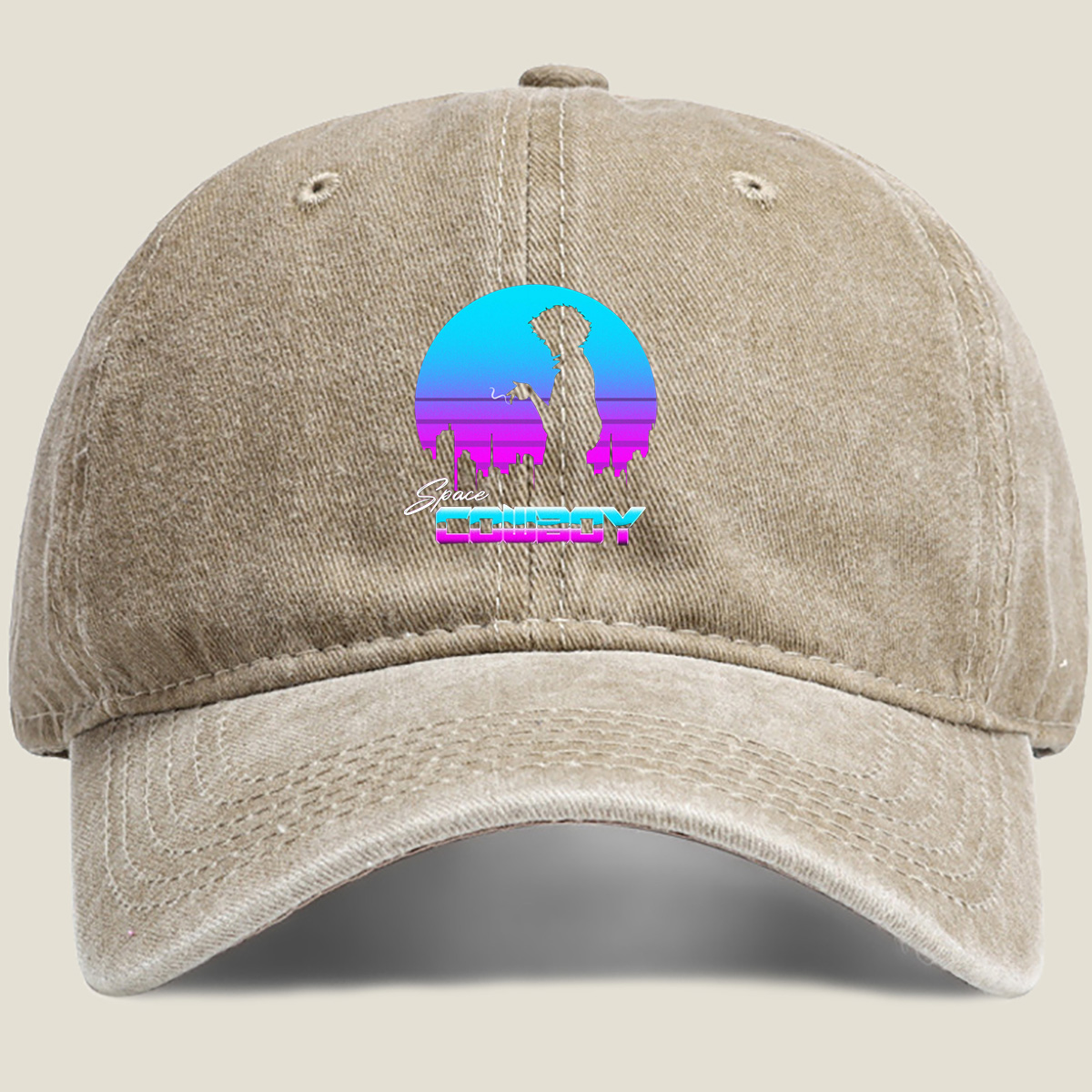 Space Cowboy - Silhouette of a Man Against a Retro-Futuristic Cityscape - Hat