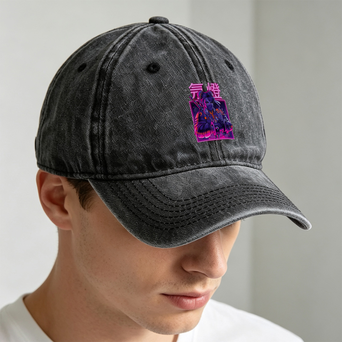 Cyberpunk Geisha: Neon Samurai - Washed Denim - Baseball Cap