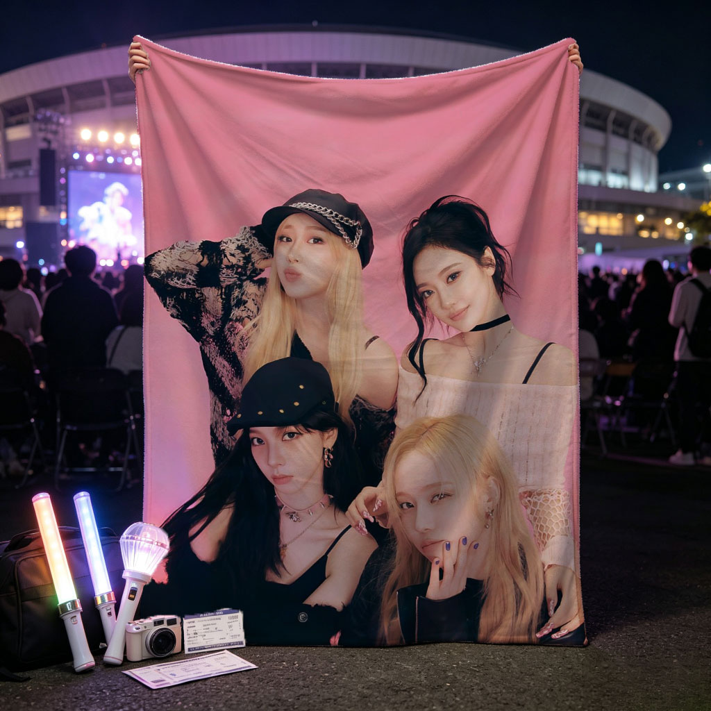 aespa Group Photo on Pink Background with Fashionable Outfits and Stylish Poses - Blankets