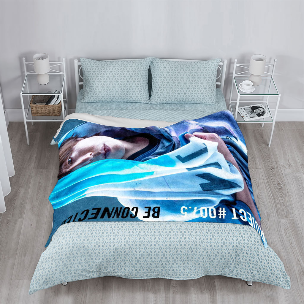 Yuki Kaji in a Dramatic Pose with Blue Tinted Scarf and Text Overlay 