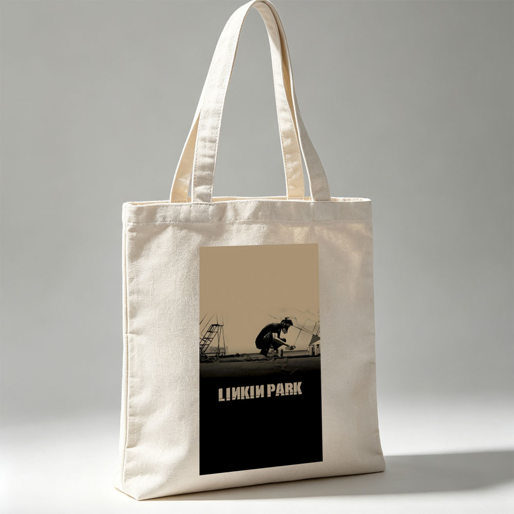 Linkin Park - Artist on Rooftop with Spray Paint and Industrial Background - Canvas tote bags
