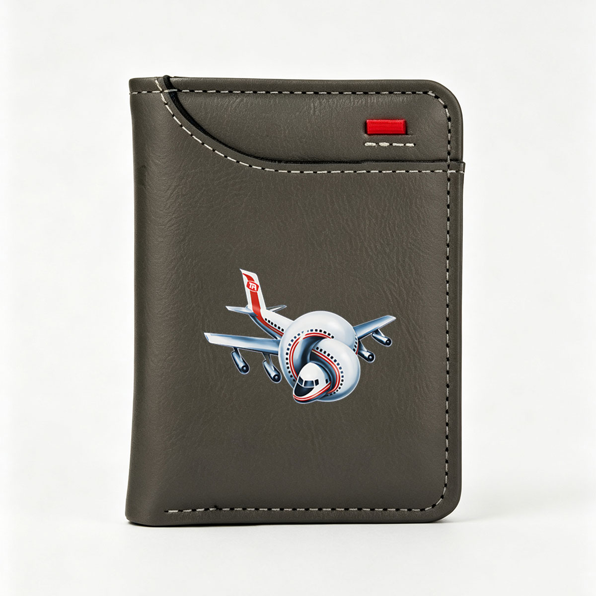 Twisted Airplane with TA Logo and Red Accents - Vertical Style Wallet