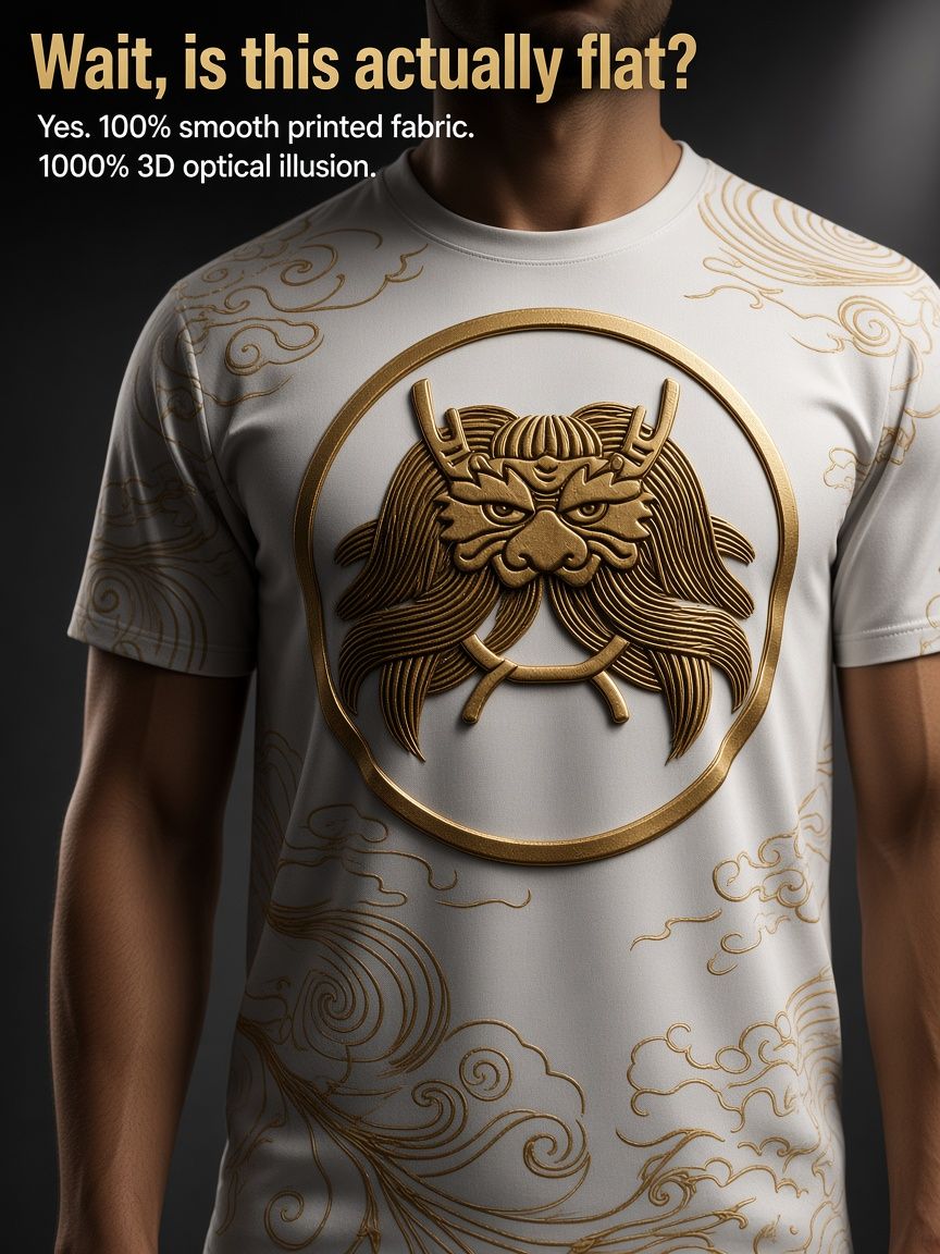 Gold Dragon 3D Optical Illusion Graphic Tee Breathable Athletic Mesh T-Shirt Casual and Sports Wear