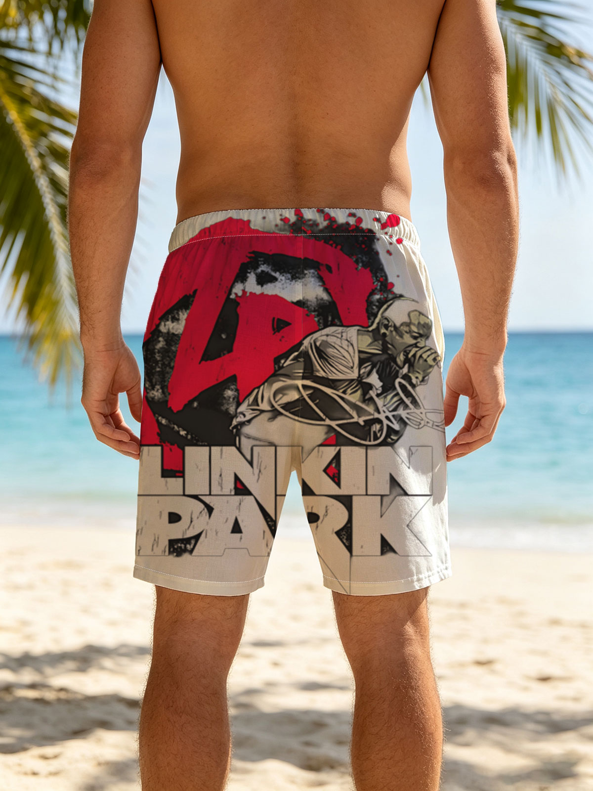 Linkin Park - Chester Bennington Singing with Band Logo -  Beach shorts