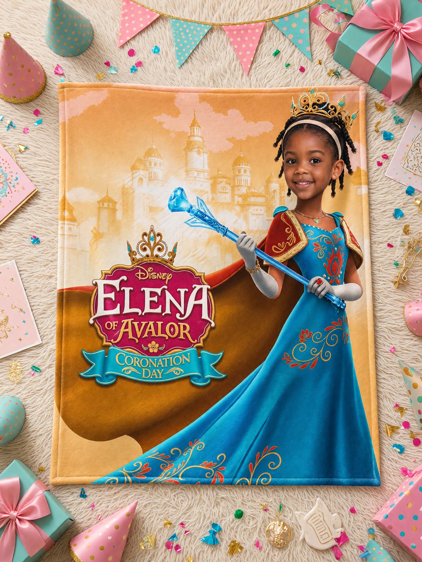 Custom Face Photo Blanket, Personalized Royal Princess Flannel Throw, Cozy Anti-Pilling Keepsake Gift for Kids and Bed