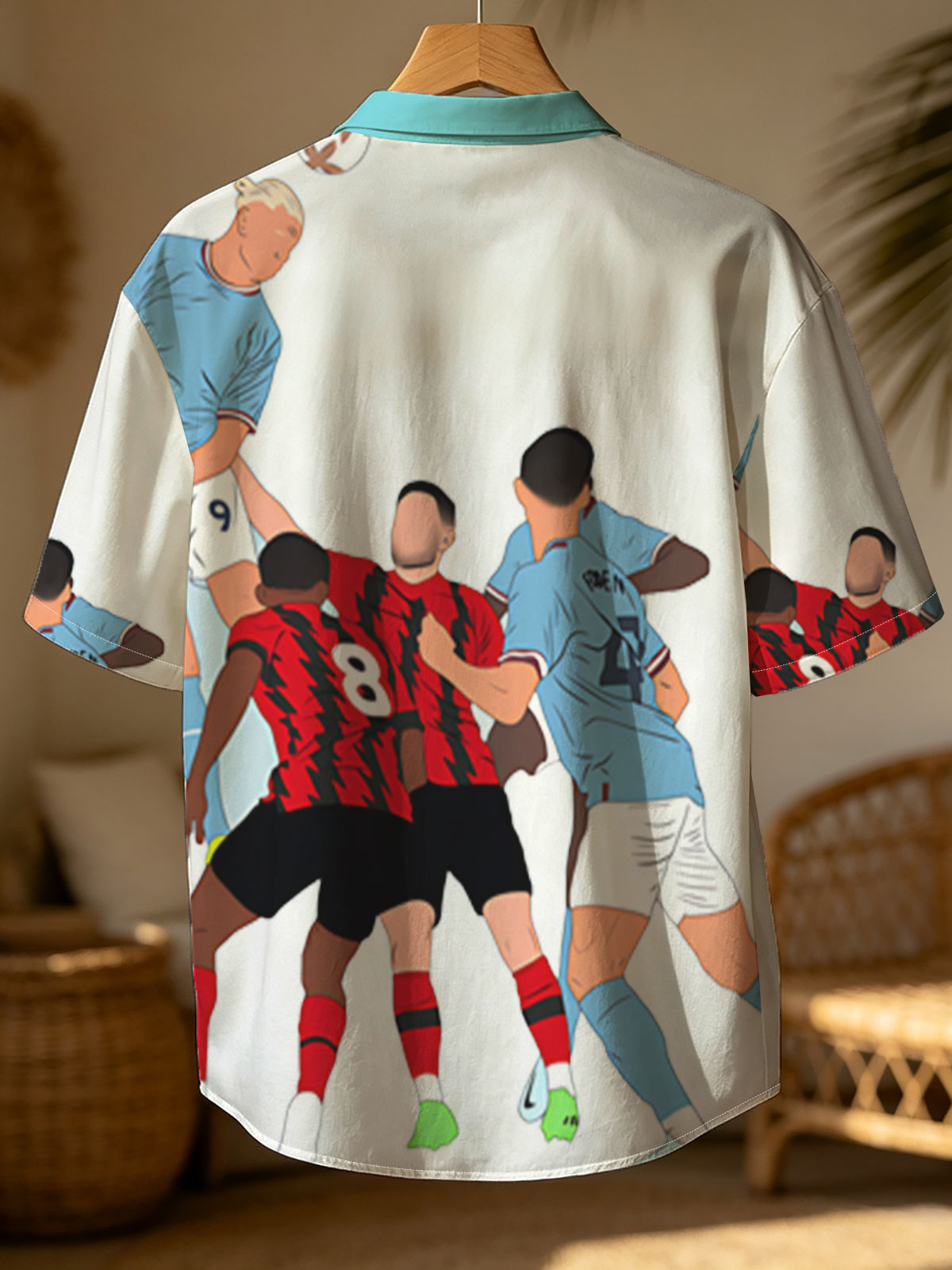 Soccer Players in Action: Blue vs Red Team Duel for Header -  Shirt