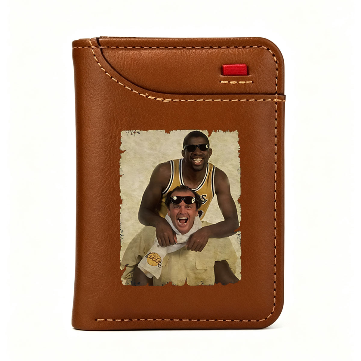 Magic Johnson and Jack Nicholson in Lakers Gear, Playful Pose - Vertical Style Wallet
