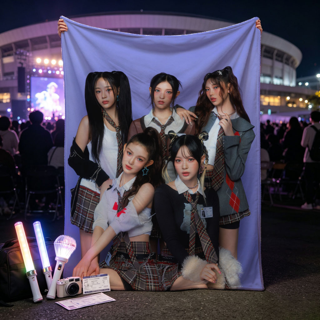 NewJeans School Uniform Concept Photo on Purple Background - Blankets