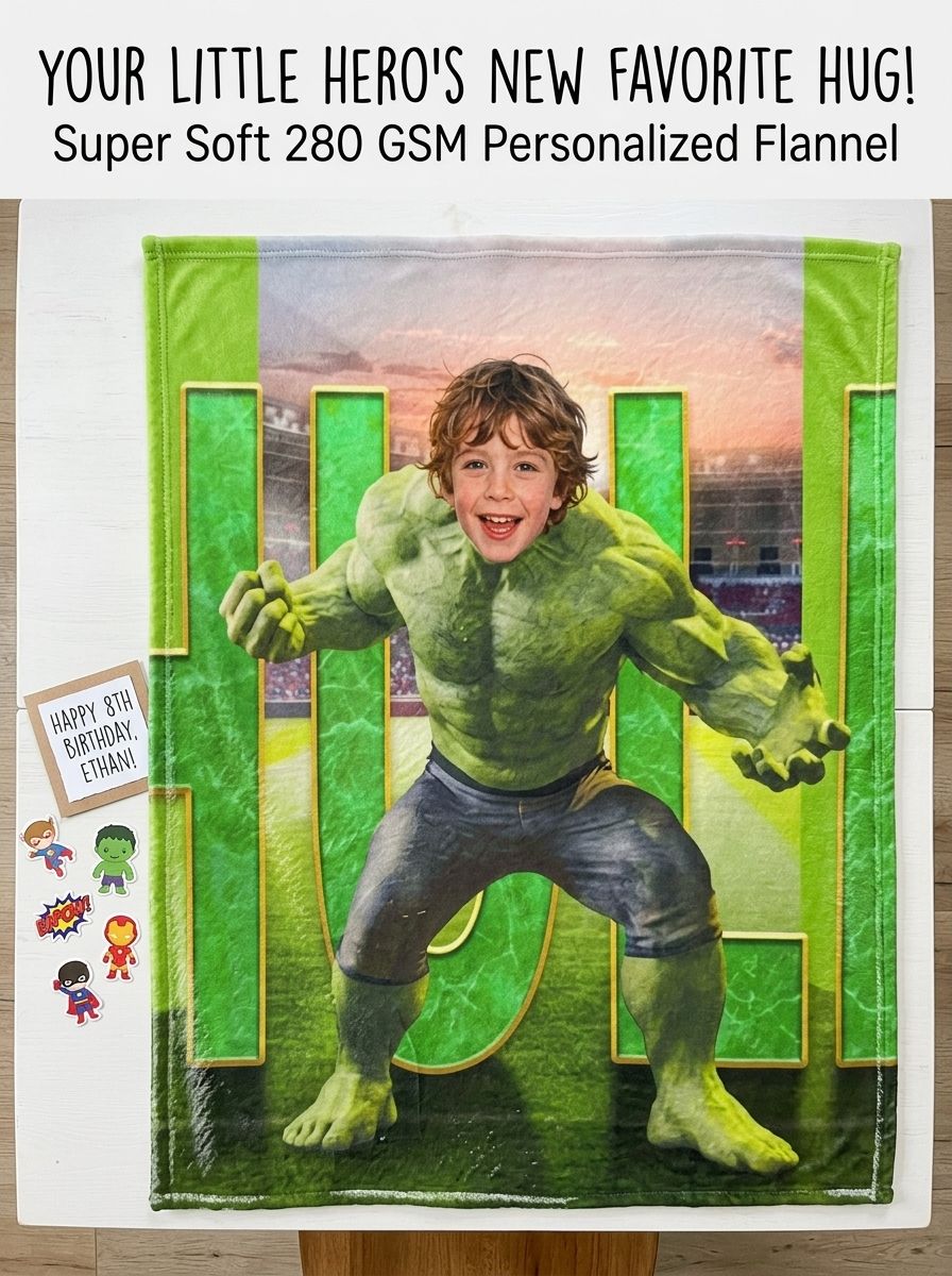 Custom Face Superhero Blanket Personalized Photo Flannel Throw for Kids and Adults Ultra Soft Cozy Gift