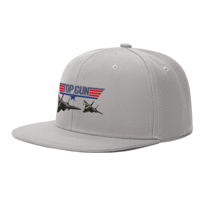 Flat Brim Baseball Cap Top Gun Logo Jet Fighter Design Streetwear Underground Skate Style for Basketball Court Skate Park Urban Riders and Rap Artists