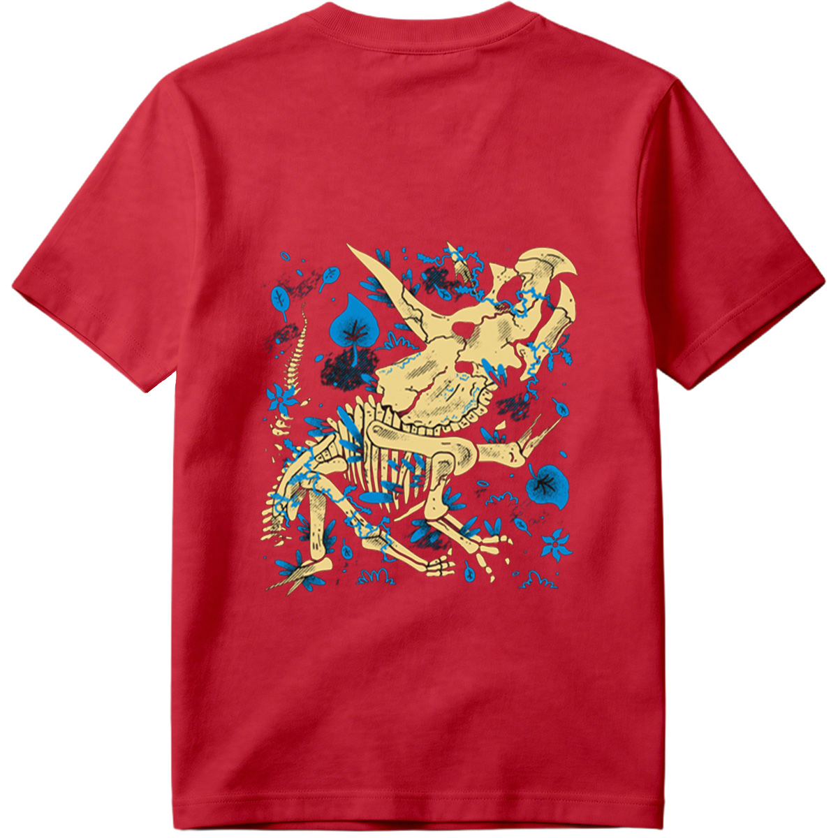 Triceratops Skeleton with Blue Leaves - Tee