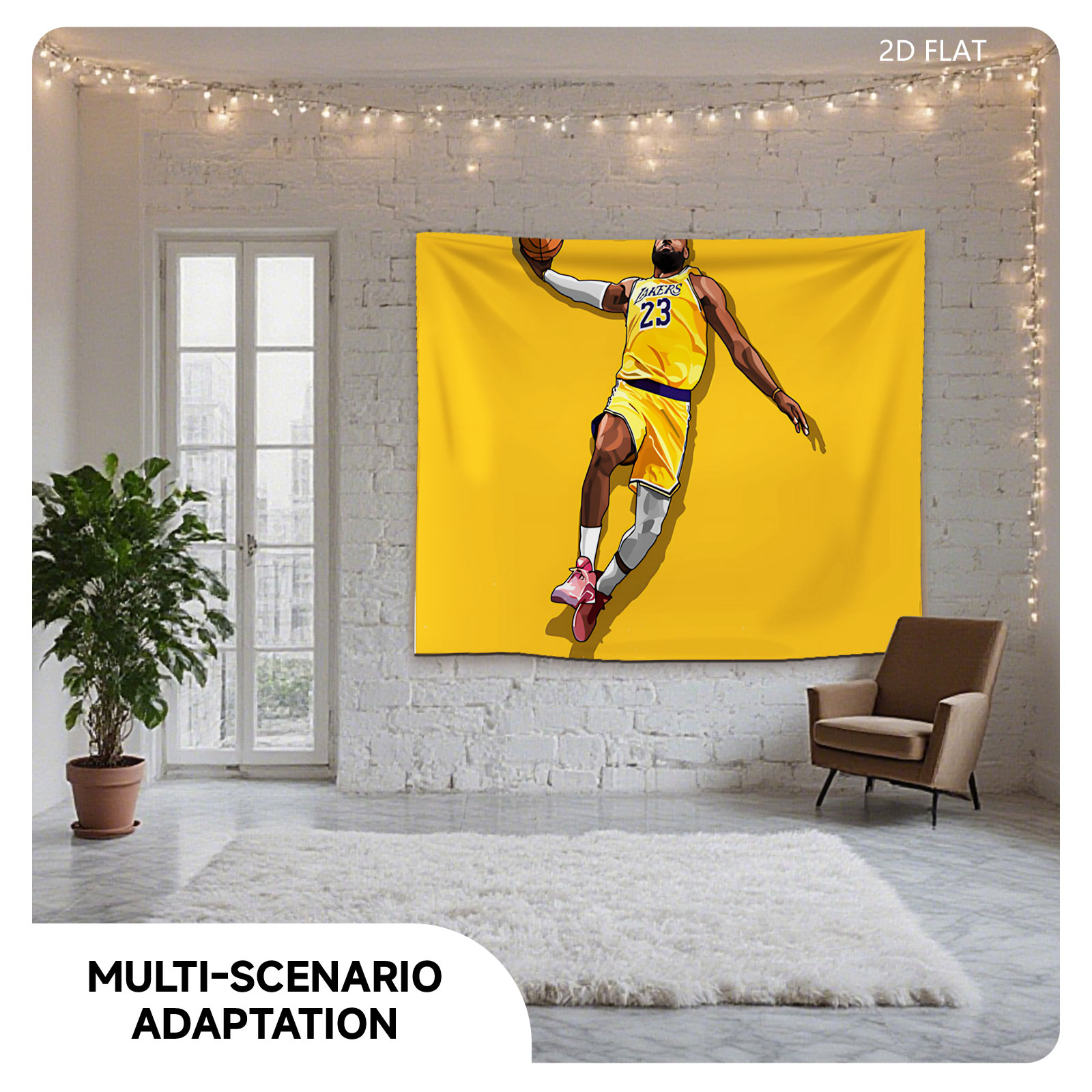 LeBron James in Lakers Jersey, Number 23, Mid-Air Basketball Action - Tapestry