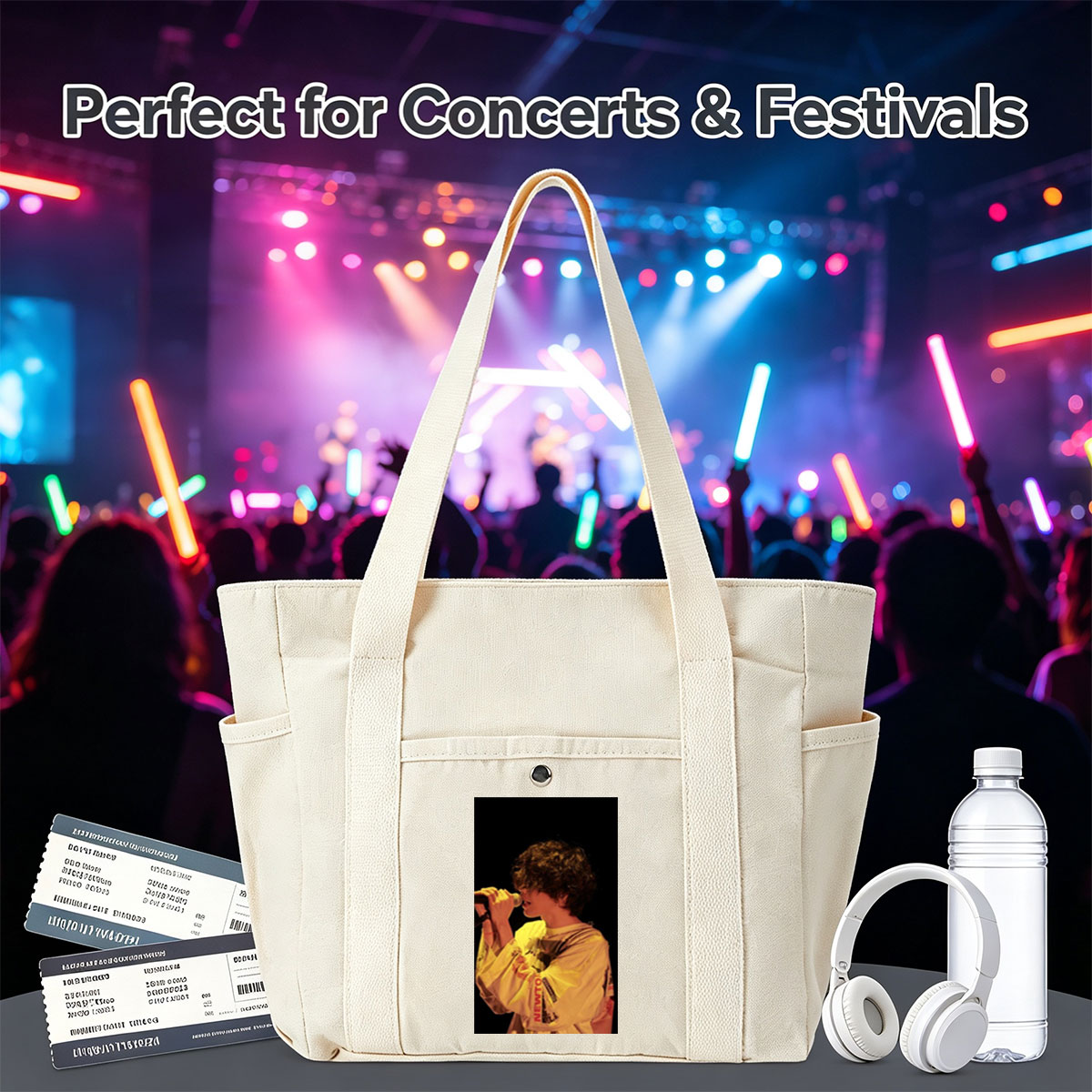 Harry Styles Singing on Stage in a Yellow Outfit with Microphone - Multi-pocket bags