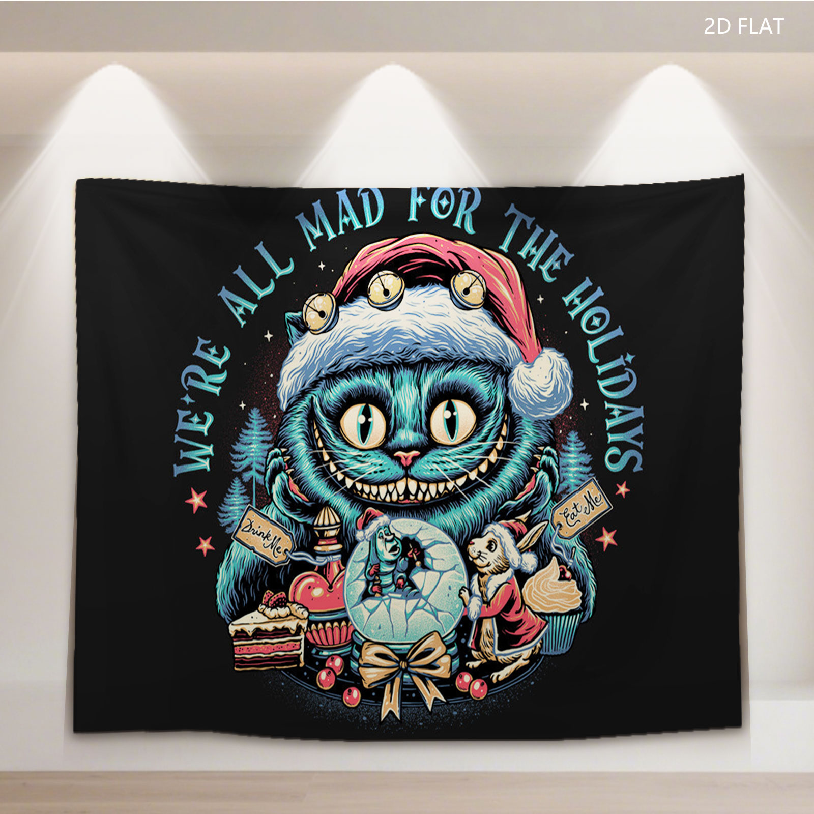 Cheshire Cat, White Rabbit, and Mad Hatter in Holiday Cheer: 