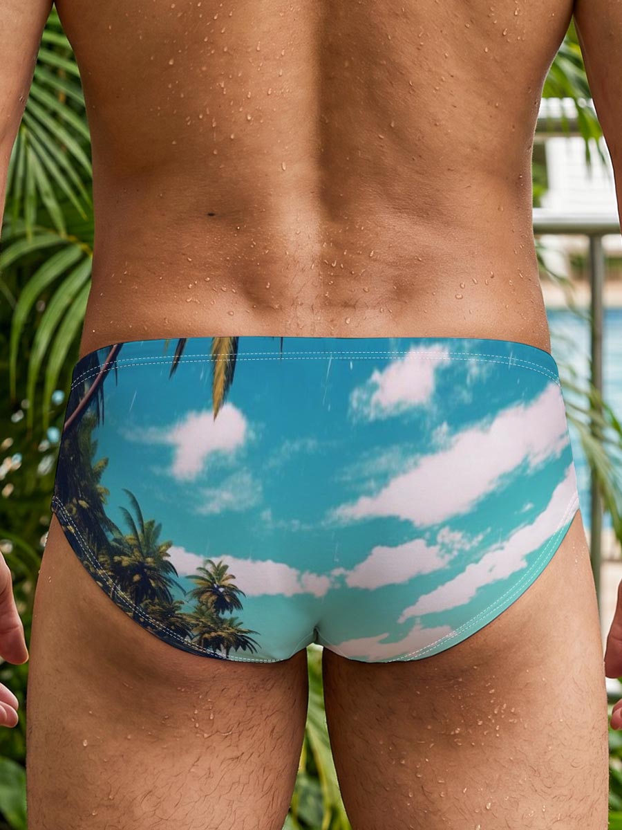 Tropical Beach with Palm Trees and Crystal Clear Water -  Men's swim trunks