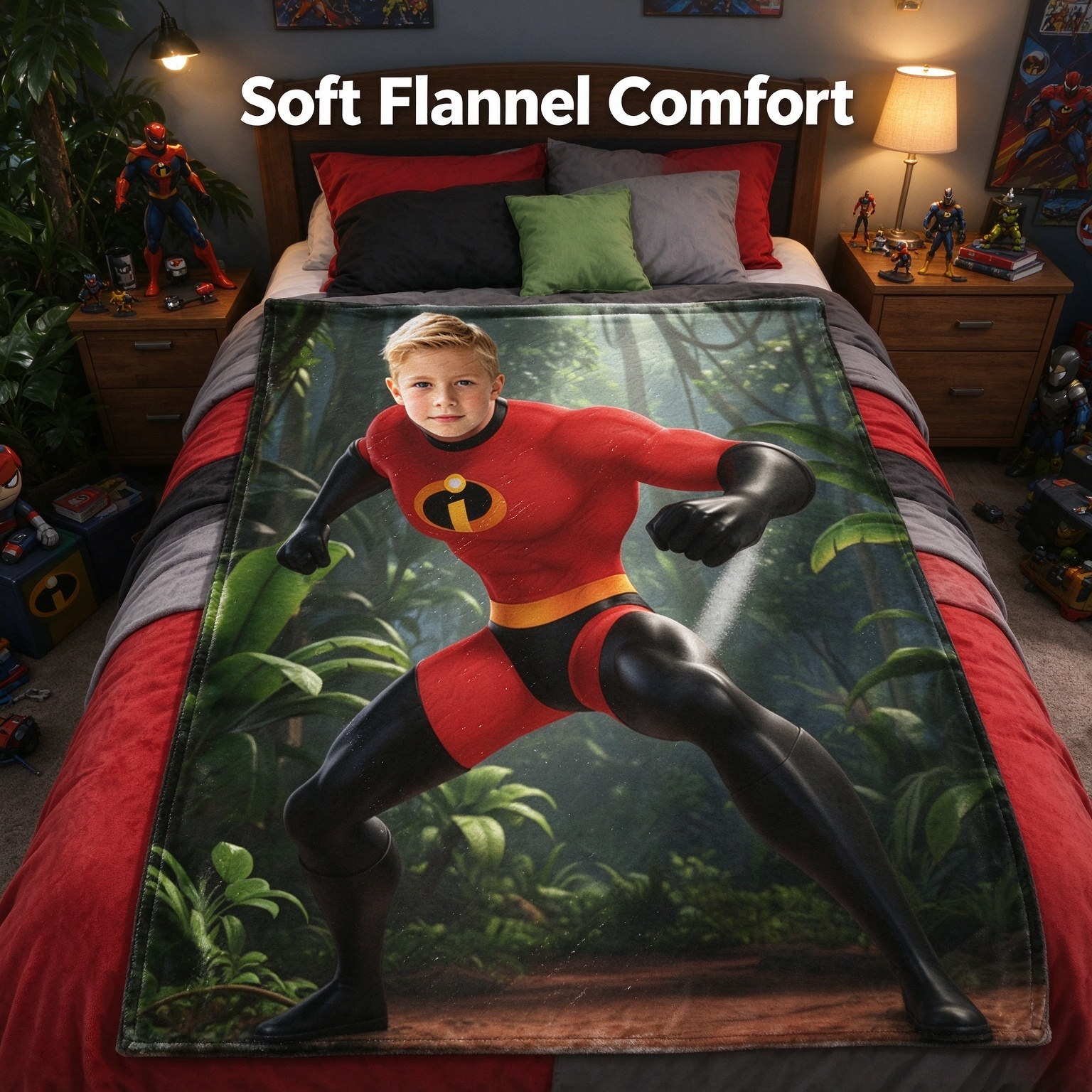 Custom Face Superhero Flannel Blanket, Personalized Photo Plush Throw for Couch and Bed, Cozy Skin-Friendly Gift