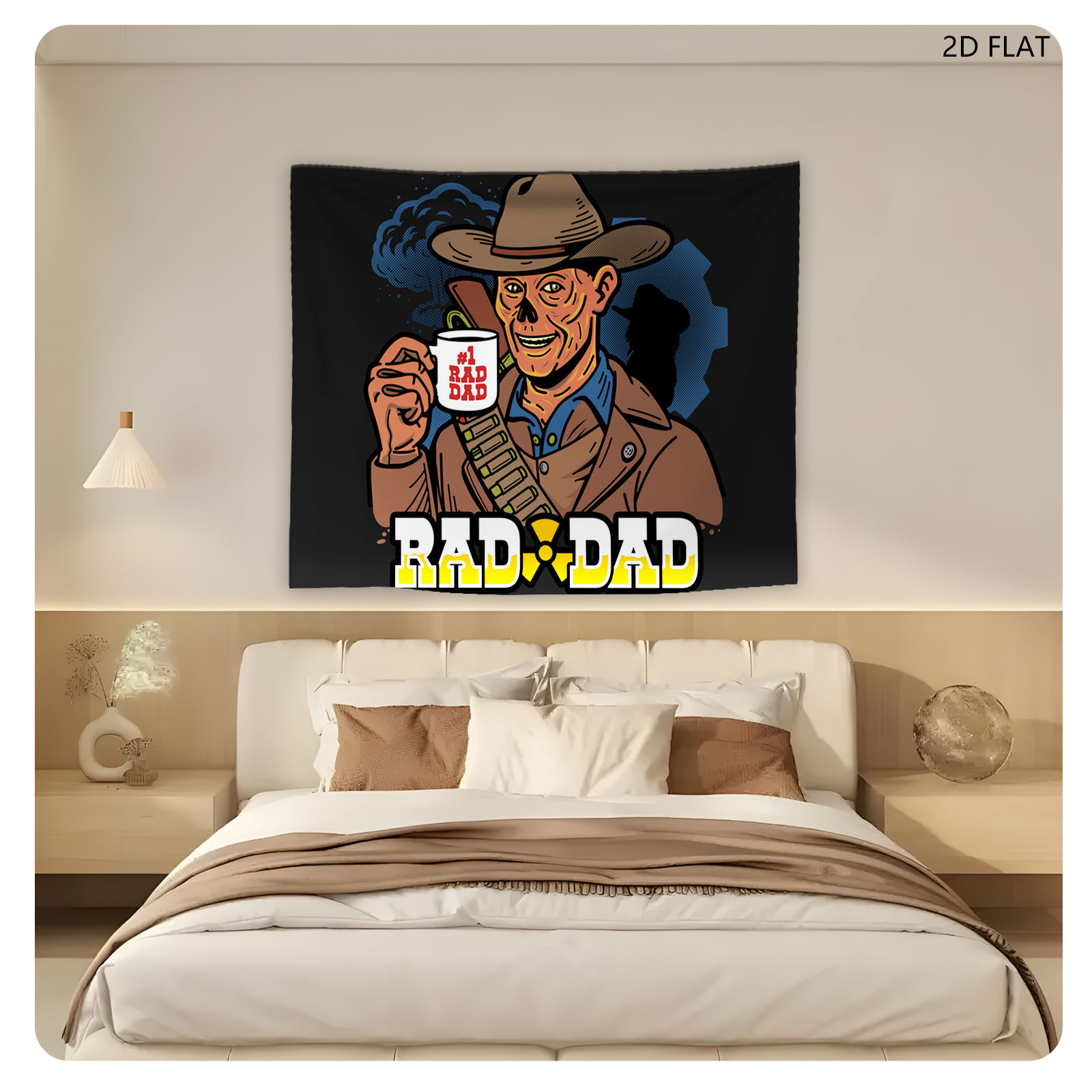 Rad Dad: #1 Rad Dad with Coffee Mug and Cowboy Hat - Tapestry