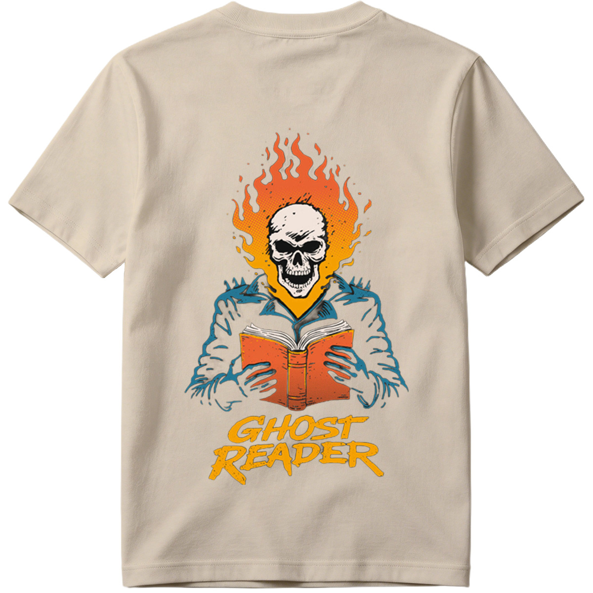 Ghost Reader: Skull with Flames Reading a Book - Tee