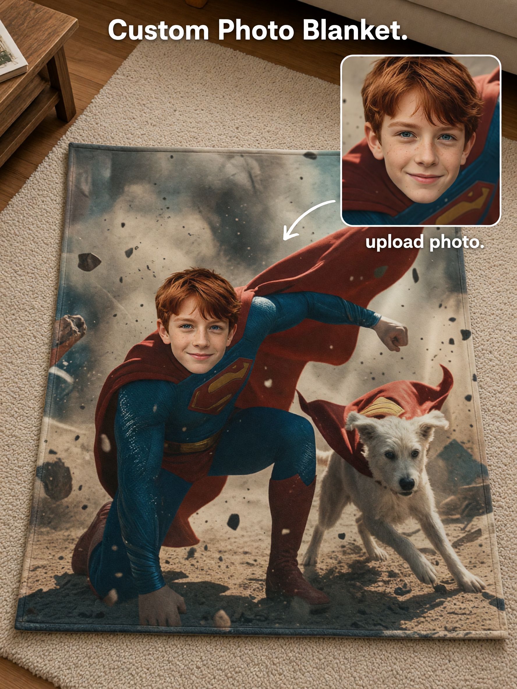 Custom Face Superhero Photo Blanket Soft Flannel Fleece Throw Ideal Personalized Gift for Kids
