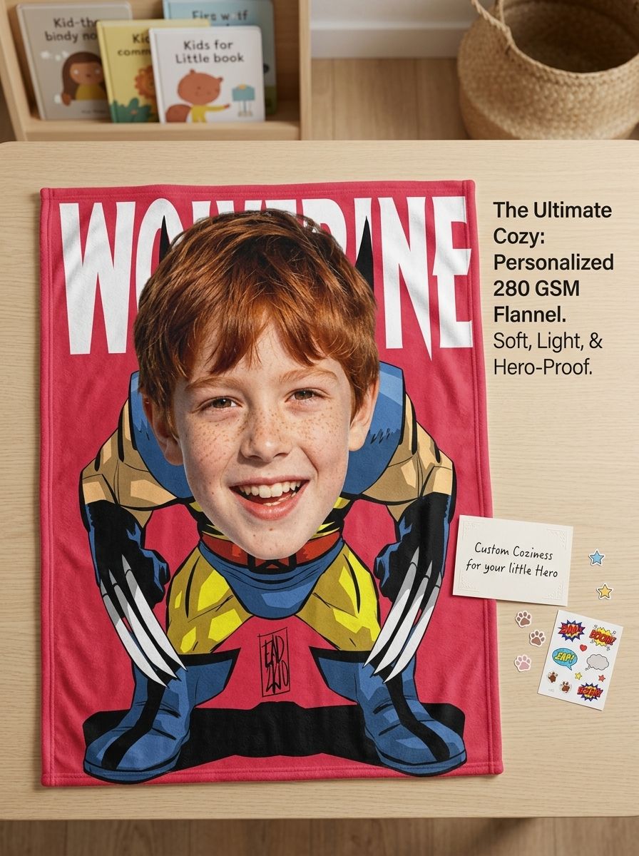 Personalized Custom Face Photo Blanket Soft Flannel Superhero Throw Blanket for Kids and Adults Cozy Birthday Gift