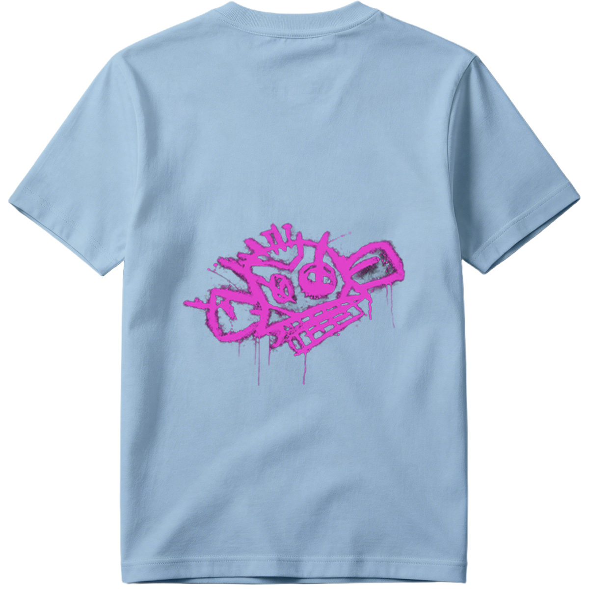 Graffiti-style pink skull with crown and crossbones on black background - Tee