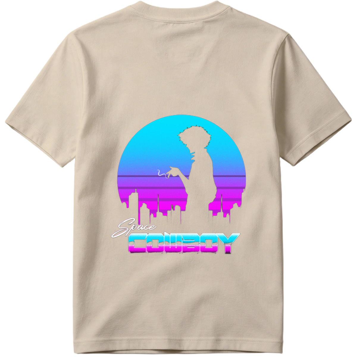 Space Cowboy - Silhouette of a Man Against a Retro-Futuristic Cityscape - Tee